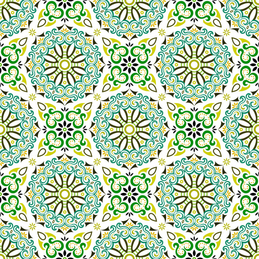 Turquoise - Yellow - Green Mandala Fabric - 166i