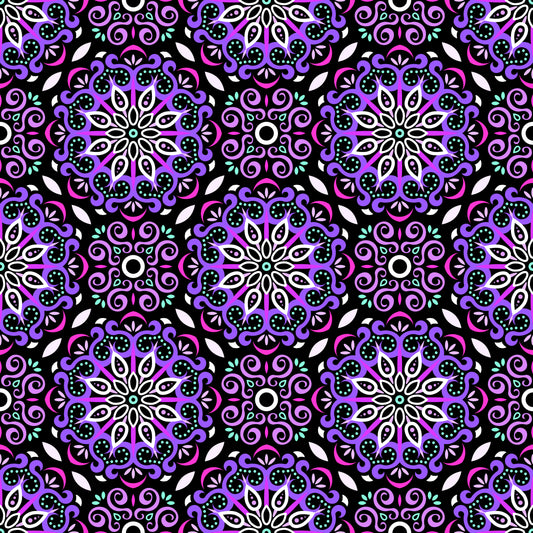 Purple - Pink - Turquoise Mandala Fabric - 165