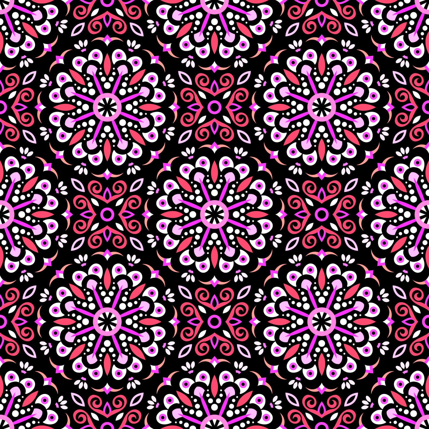 Red - Pink Mandala Fabric - 156