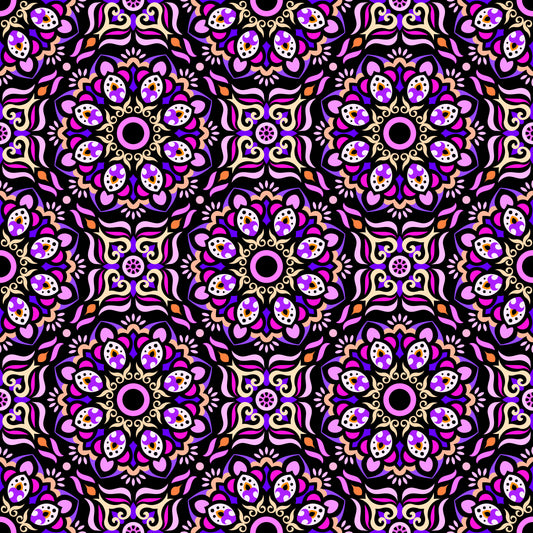 Purple - Pink - Yellow Mandala Fabric - 186