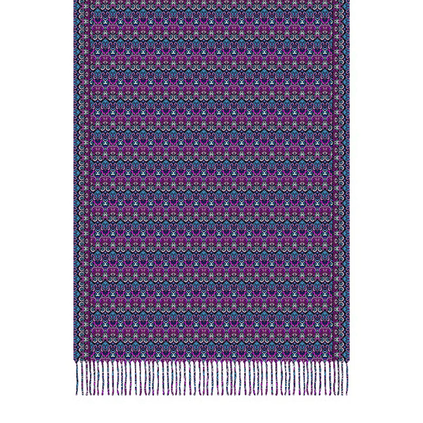 Pink - Blue Abstract Doodle Scarf with Tassels