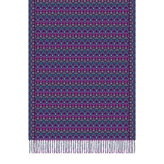 Pink - Blue Abstract Doodle Scarf with Tassels