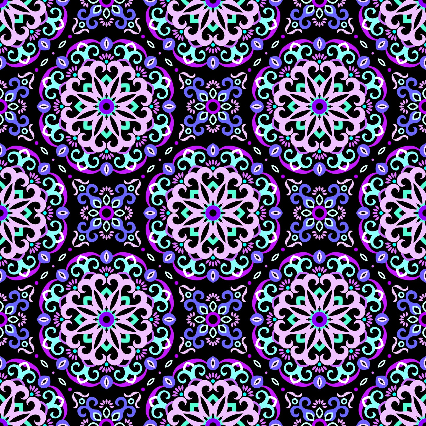 Purple - Turquoise Mandala Fabric - 188