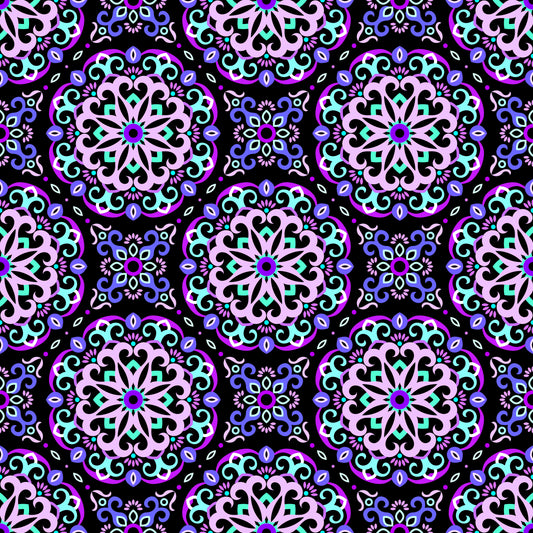Purple - Turquoise Mandala Fabric - 188