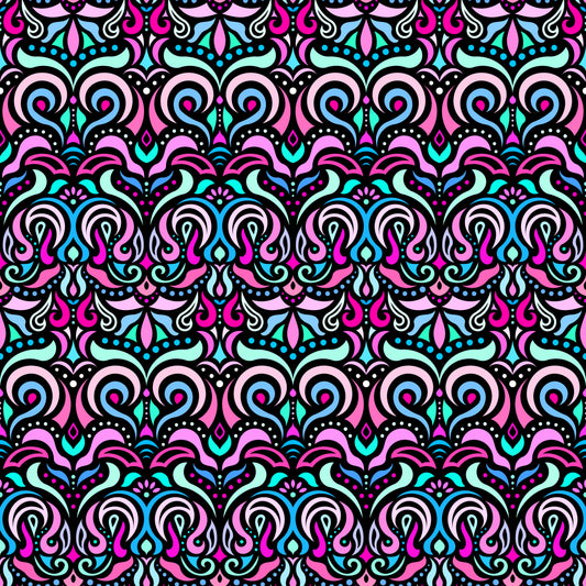 Turquoise - Pink - Blue Abstract Doodle Fabric 1007