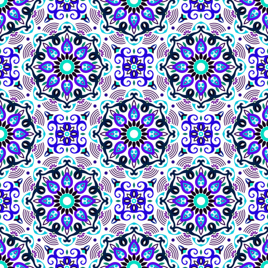 Turquoise - Blue - Purple Mandala Fabric - 140i