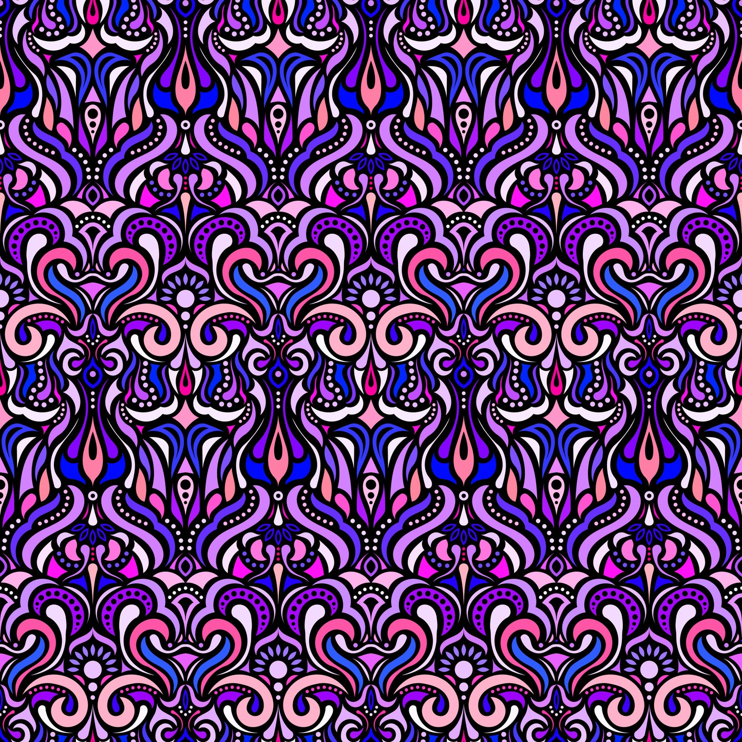 Purple - Pink - Blue Abstract Doodle Fabric 1012