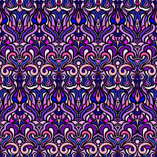 Purple - Pink - Blue Abstract Doodle Fabric 1012