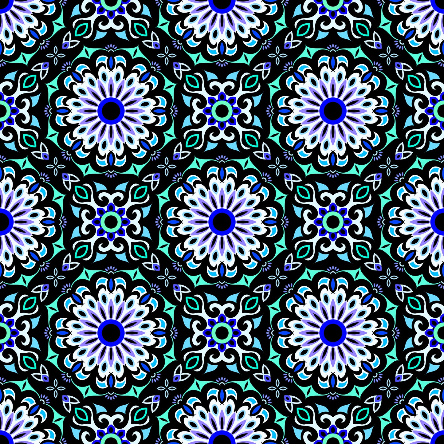 Turquoise - Blue Mandala Fabric - 198