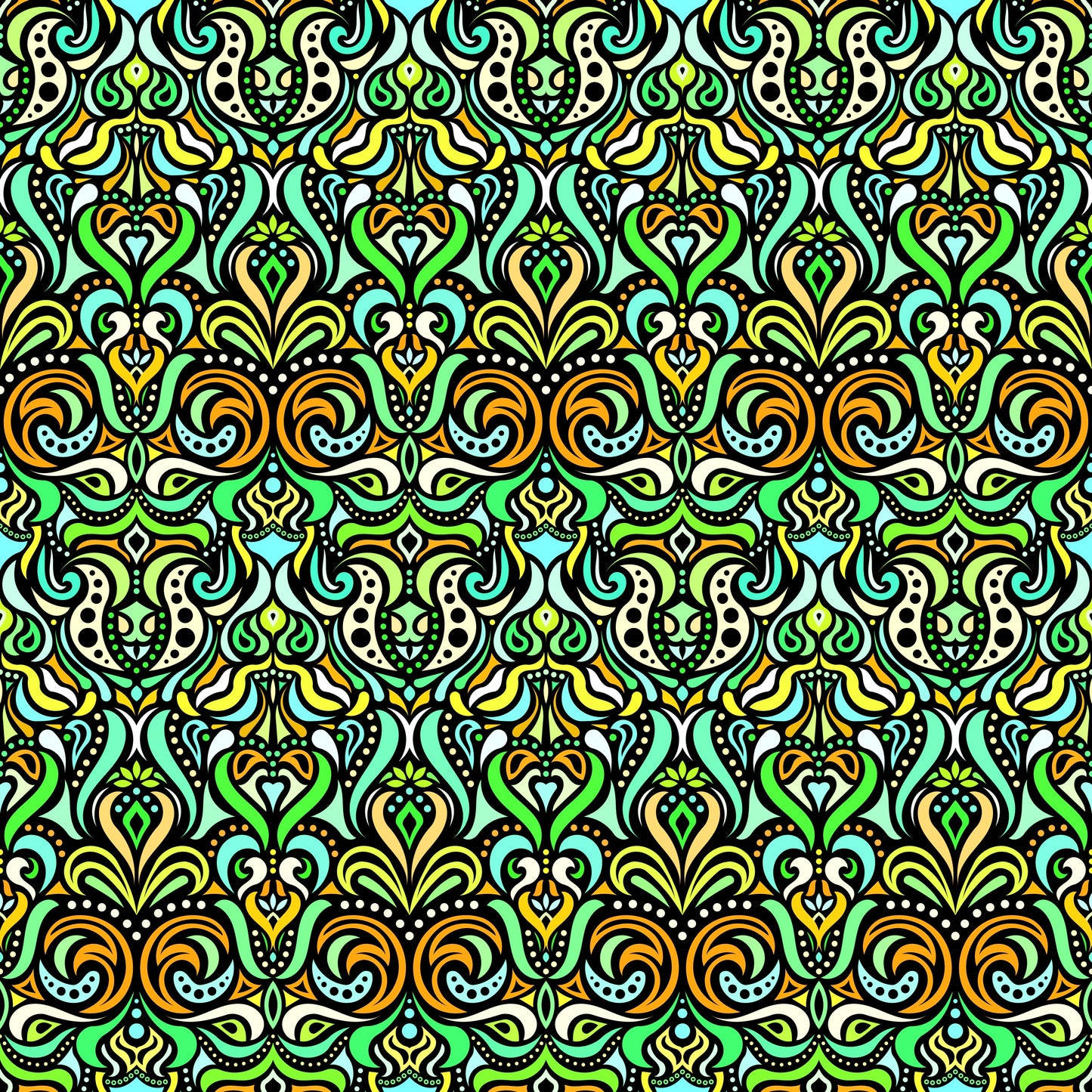 Green - Yellow - Turquoise Abstract Doodle Fabric 1011.4