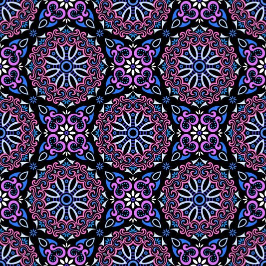 Pink - Blue - Purple Mandala Fabric - 166