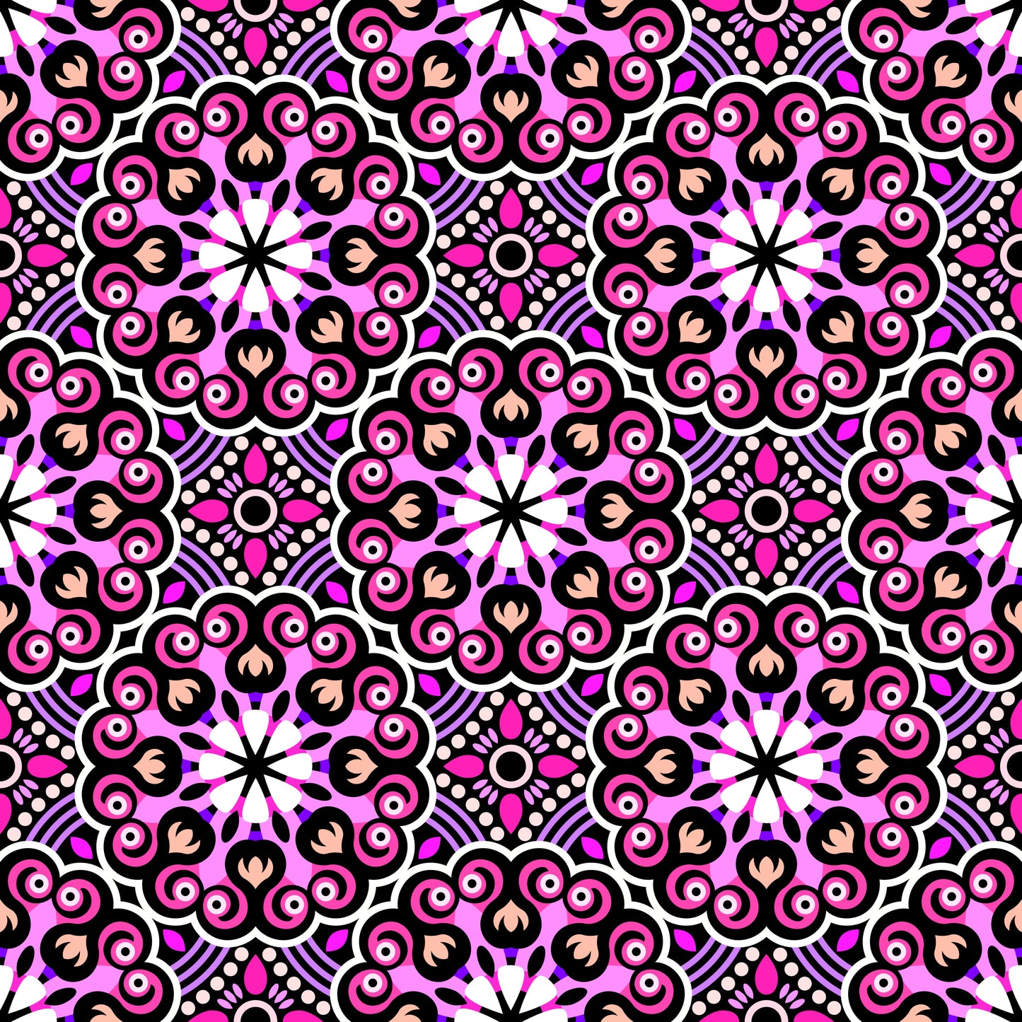 Pink - Purple - Peach Mandala Fabric - 132