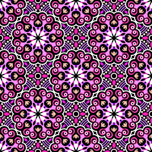 Pink - Purple - Peach Mandala Fabric - 132