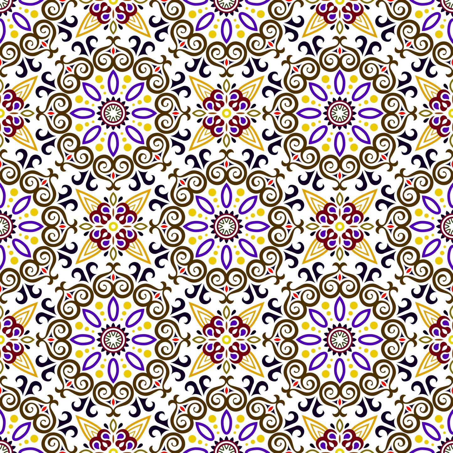 Yellow - Purple - Brown Mandala Fabric - 138i