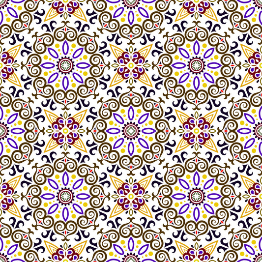 Yellow - Purple - Brown Mandala Fabric - 138i