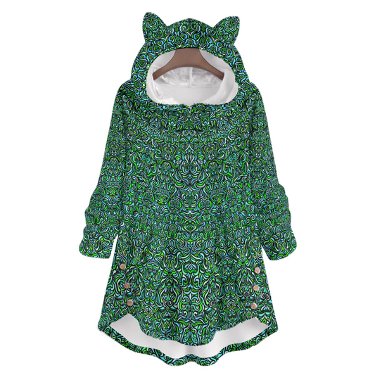 Turquoise - Green Fuzzy Fleece Hoodie with Cat Ears
