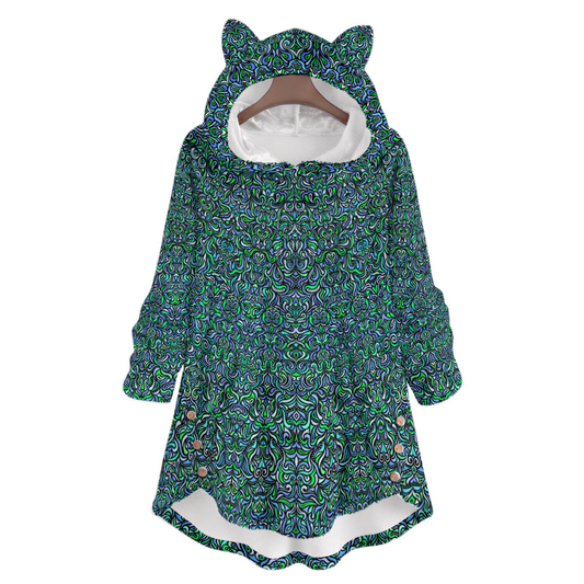 Turquoise - Green - Blue Fuzzy Fleece Hoodie with Cat Ears