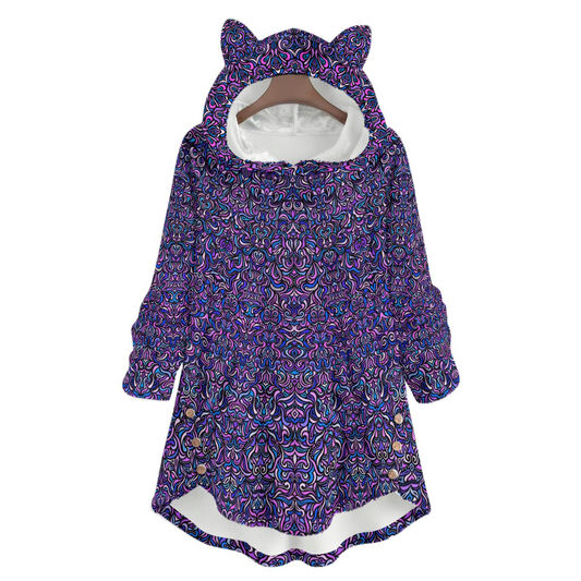 Purple - Blue Fuzzy Fleece Hoodie with Cat Ears