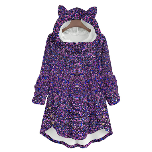Purple - Blue - Pink Fuzzy Fleece Hoodie with Cat Ears