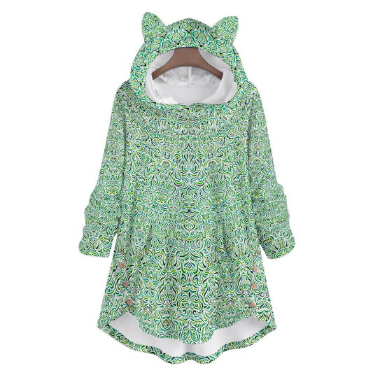Green - Turquoise Fuzzy Fleece Hoodie with Cat Ears