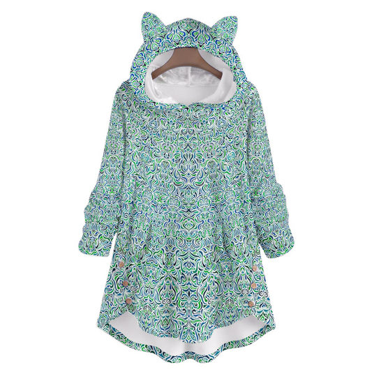 Green - Turquoise - Blue Fuzzy Fleece Hoodie with Cat Ears