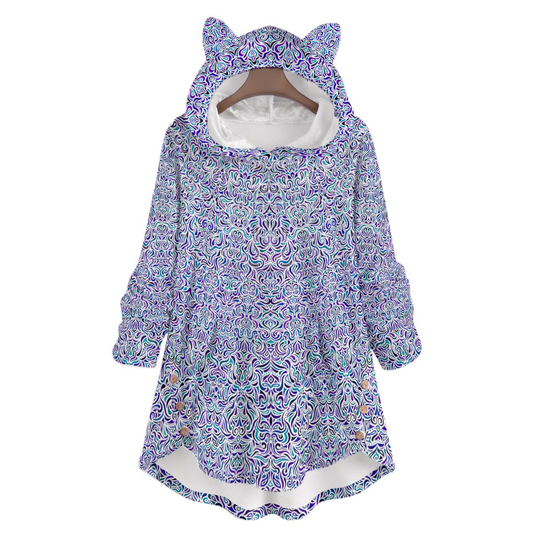 Turquoise - Blue Fuzzy Fleece Hoodie with Cat Ears