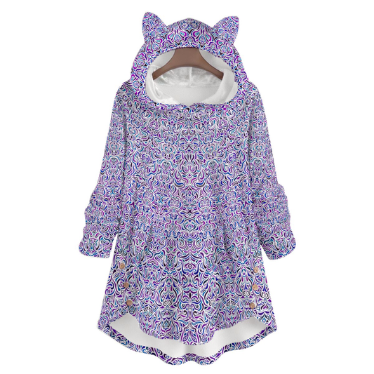 Purple - Blue Fuzzy Fleece Hoodie with Cat Ears