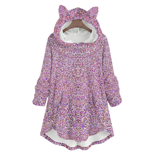 Red - Purple Fuzzy Fleece Hoodie with Cat Ears