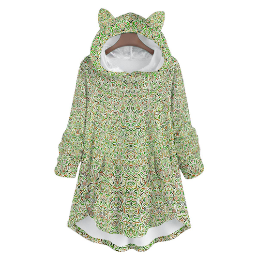 Green - Brown Fuzzy Fleece Hoodie with Cat Ears