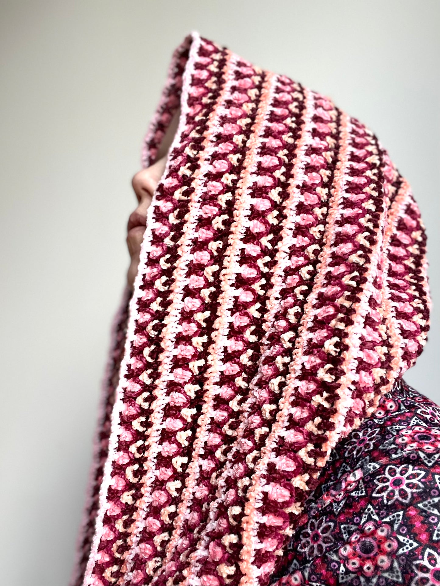 Crochet Kit: Peace Hooded Scarf in Crushed Velvet