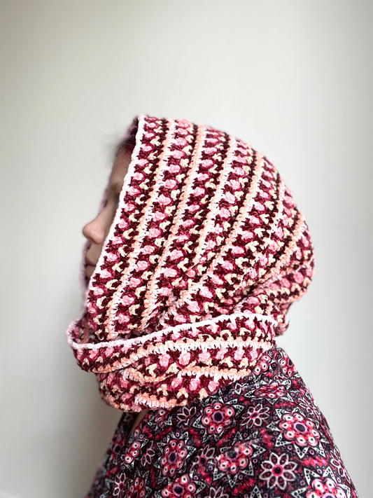 Crochet Kit: Peace Hooded Scarf in Crushed Velvet