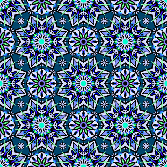 Blue - Green - Turquoise Mandala Fabric - 122