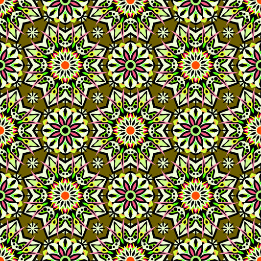 Green - Red - Orange Mandala Fabric - 122