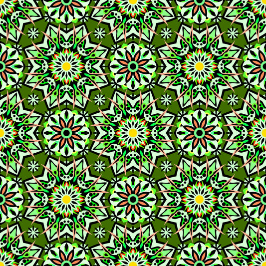 Green - Orange - Yellow Mandala Fabric - 122