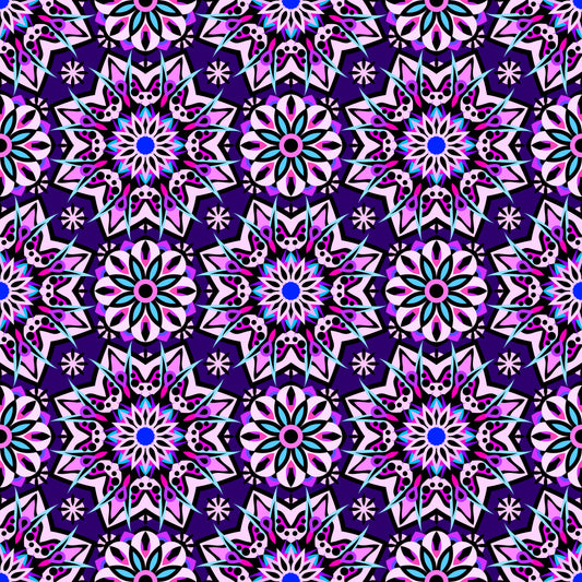 Purple - Pink - Turquoise Mandala Fabric - 122