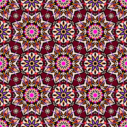 Red - Orange - Purple Mandala Fabric - 122