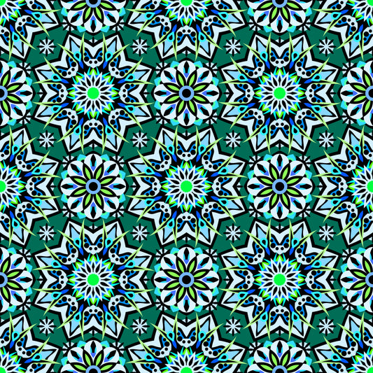 Turquoise - Green - Blue Mandala Fabric - 122