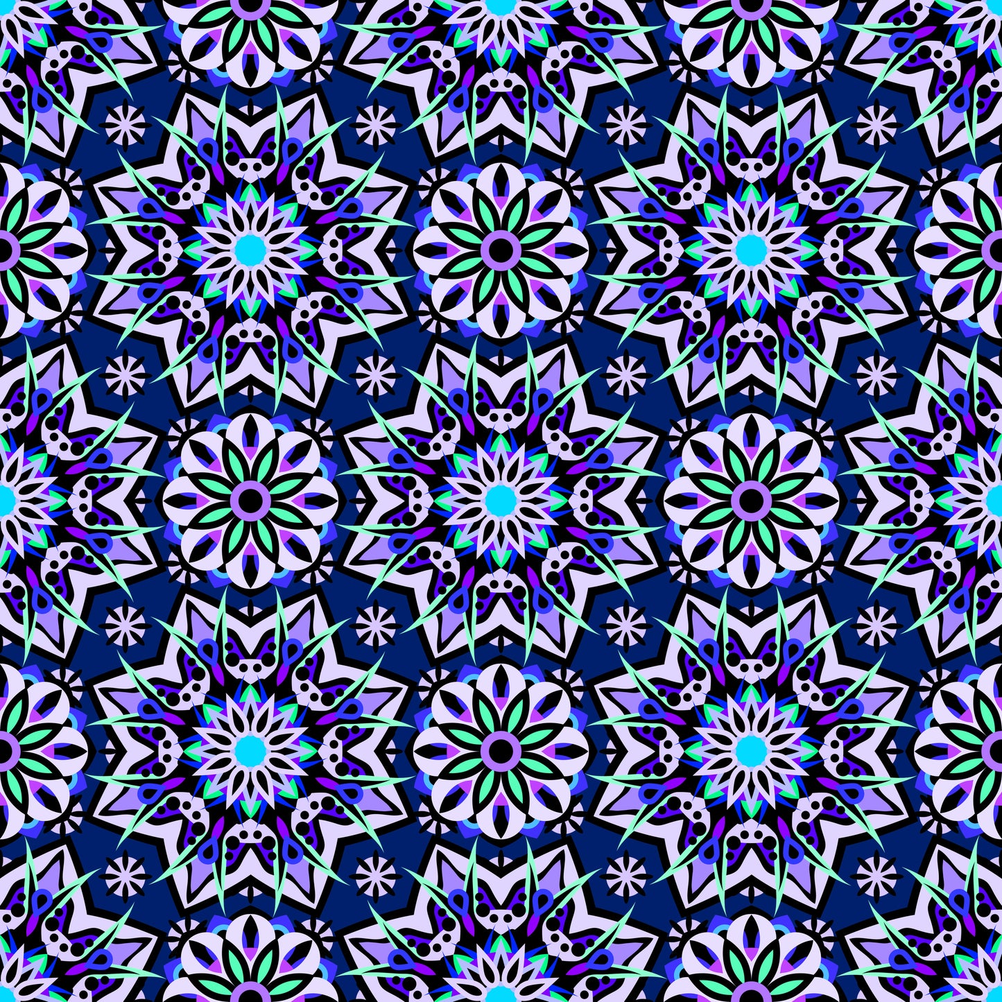 Blue - Turquoise - Purple Mandala Fabric - 122