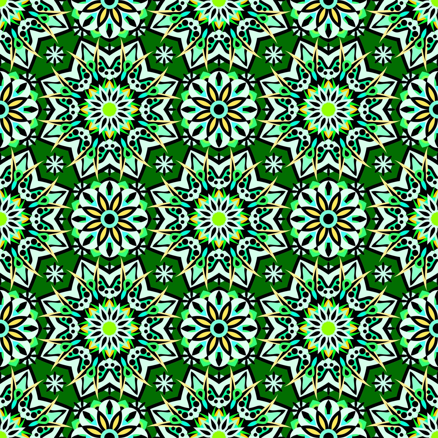 Green - Yellow - Turquoise Mandala Fabric - 122