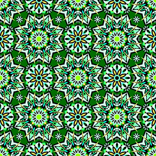 Green - Yellow - Turquoise Mandala Fabric - 122