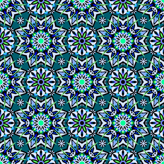 Blue - Green - Turquoise Mandala Fabric - 122