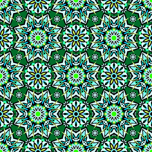 Green - Turquoise Mandala Fabric - 122
