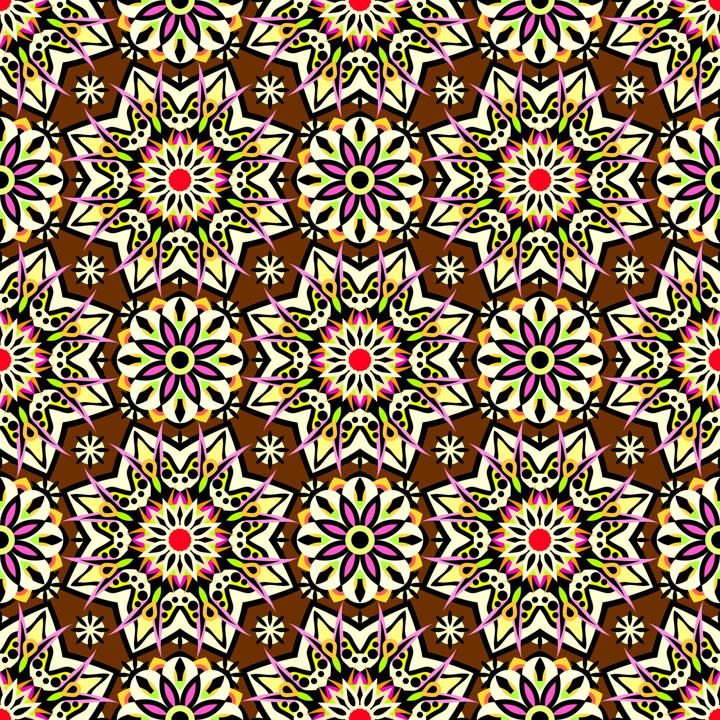 Yellow - Red - Pink - Brown Mandala Fabric - 122