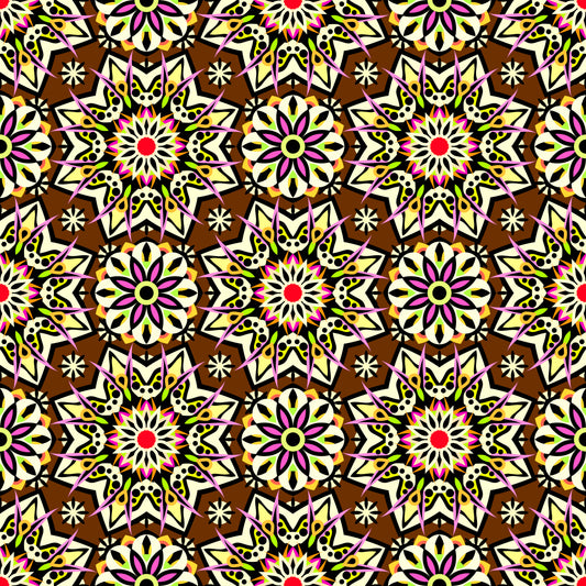 Yellow - Red - Pink - Brown Mandala Fabric - 122