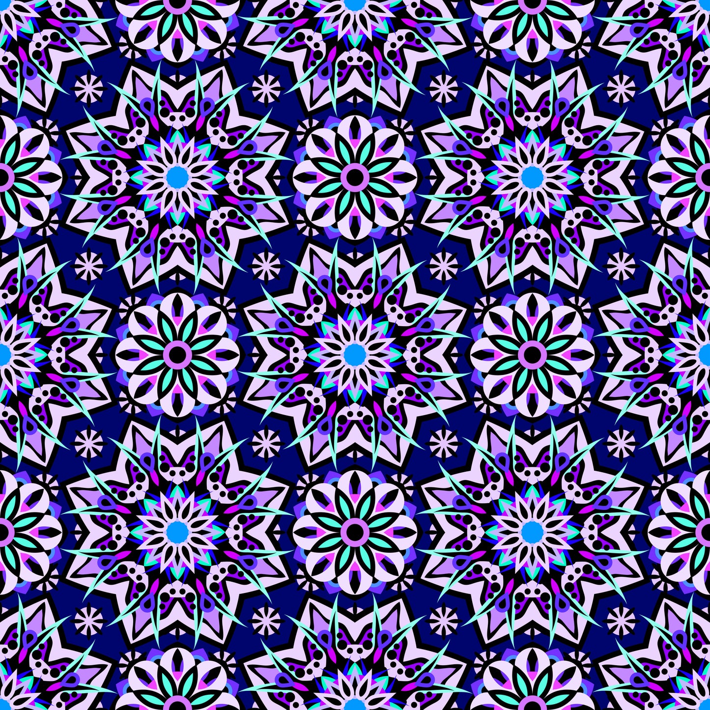 Blue - Turquoise - Purple Mandala Fabric - 122