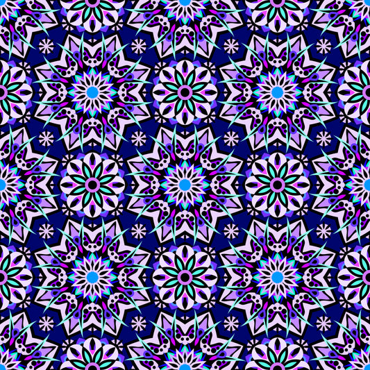 Blue - Turquoise - Purple Mandala Fabric - 122