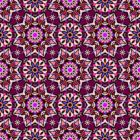 Red - Orange - Purple Mandala Fabric - 122