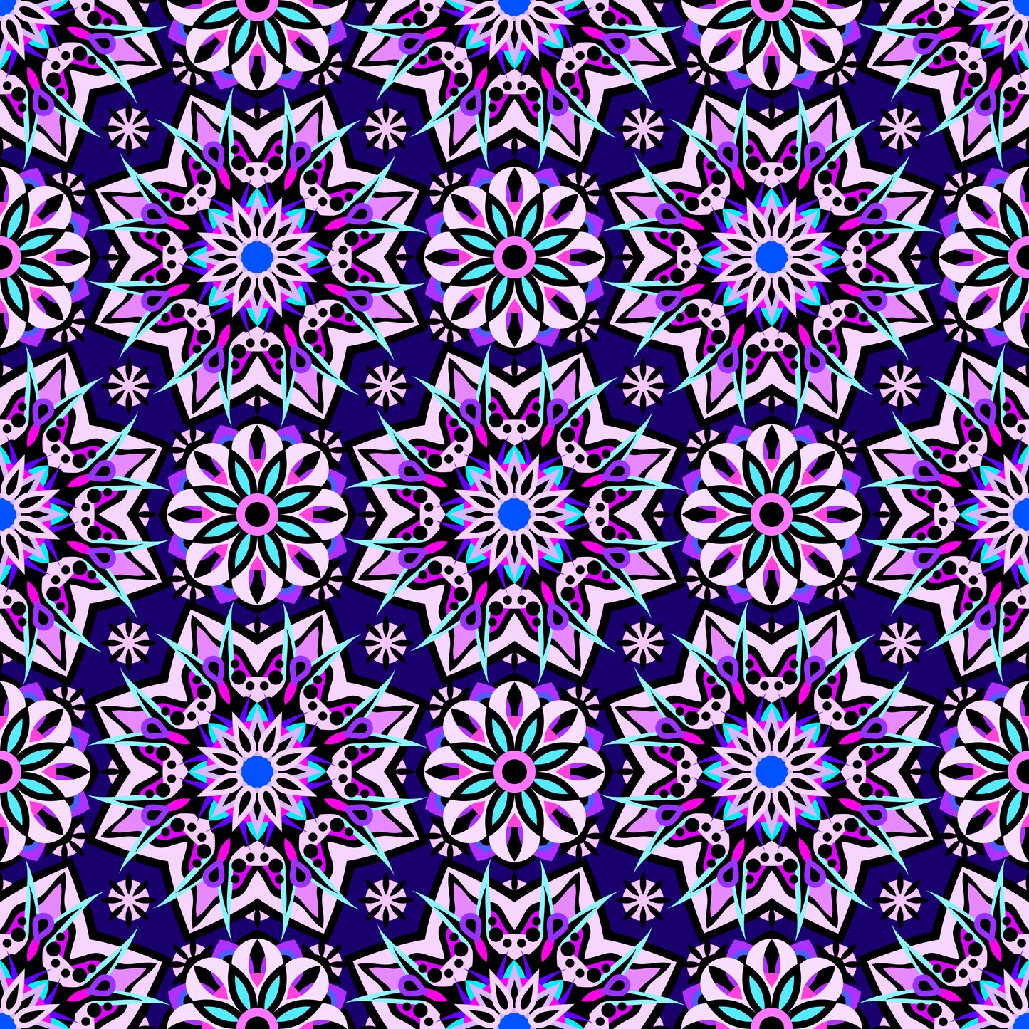 Blue - Purple - Turquoise - Pink Mandala Fabric - 122