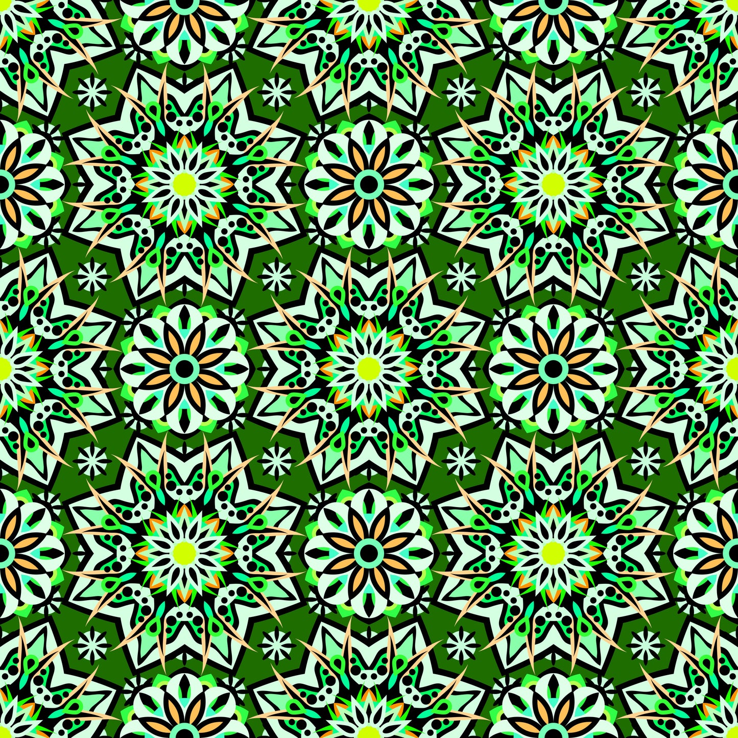 Green - Orange Mandala Fabric - 122