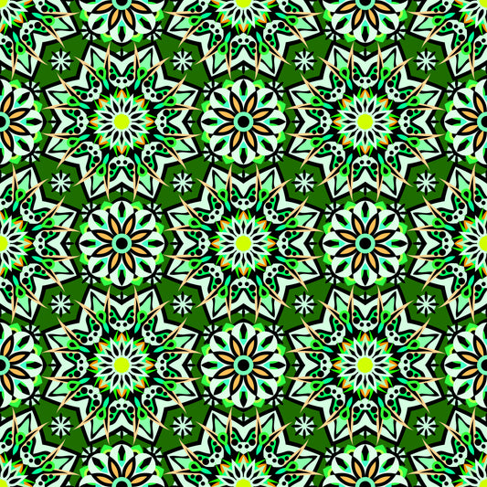 Green - Orange Mandala Fabric - 122